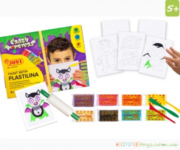 Набор для лепки Рисуем Пластилином Jovi Crazy Monsters_8 шт пластилина_3 стека_скалка_заготовки для пластилиновой живописи